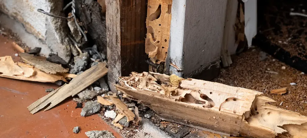 funnels of termite damage in a south carolina house 